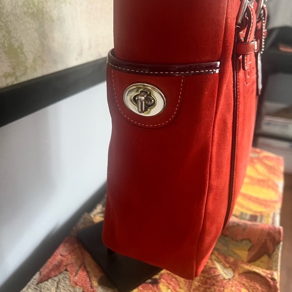 Coach Burnt Orange Suede Patent Trim Lunch Gallery Tote Bag - Picture 5 of 17